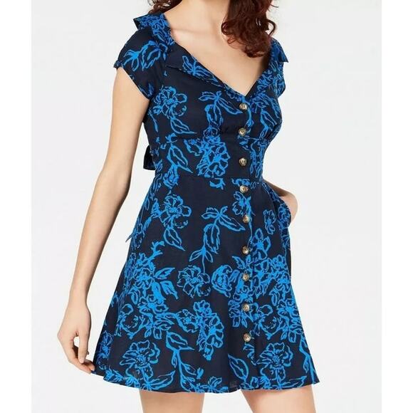NWT Free People “A Thing Called Love” Mini Dress Blue Sz 2 Festival Boho Chic - Picture 2 of 11